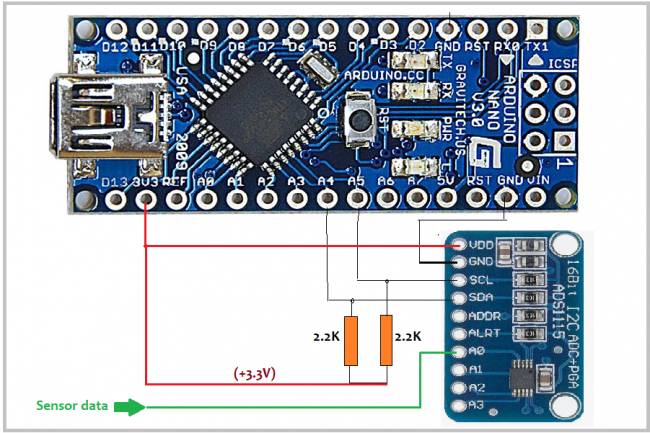 ADS1115 Connection and Data Reading with Arduino Nano