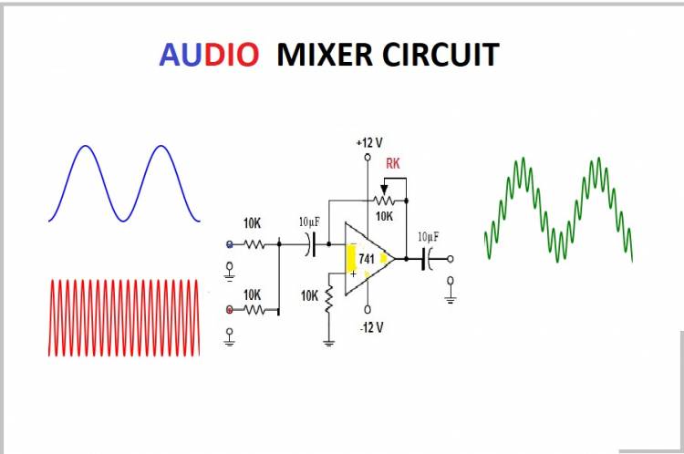 How to make an audio mixer with LM741?